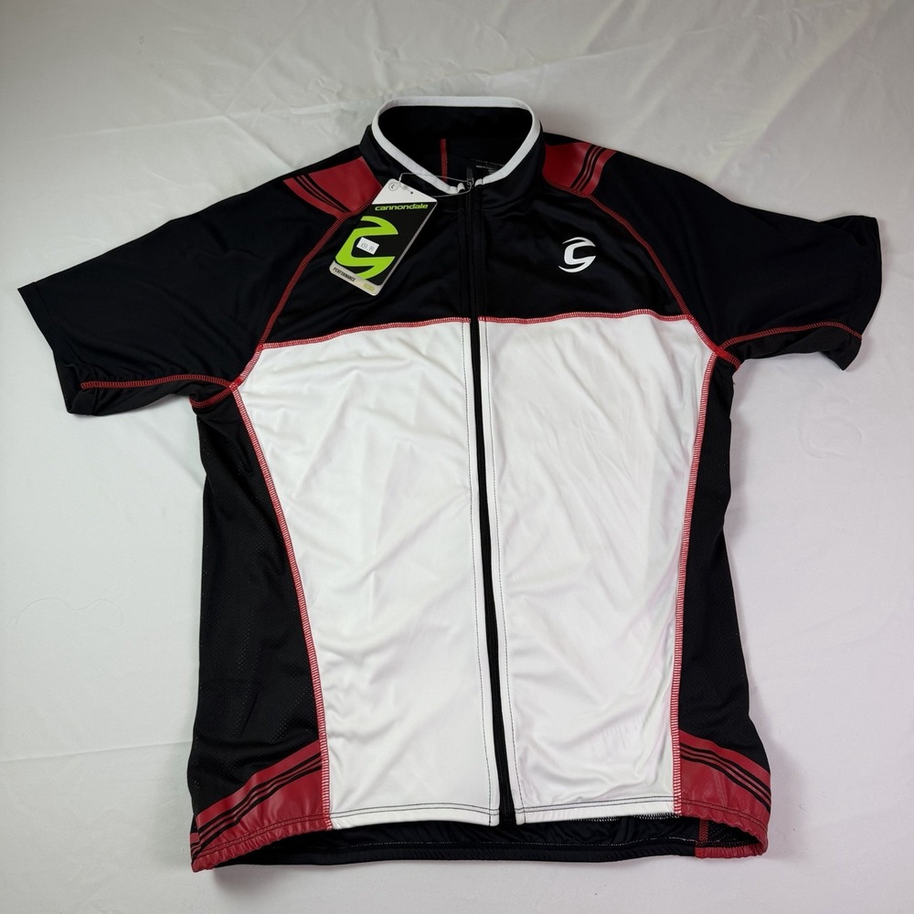 Cannondale Mens full zipper Black -White-Red cycling Jersey, Size Large , NWT